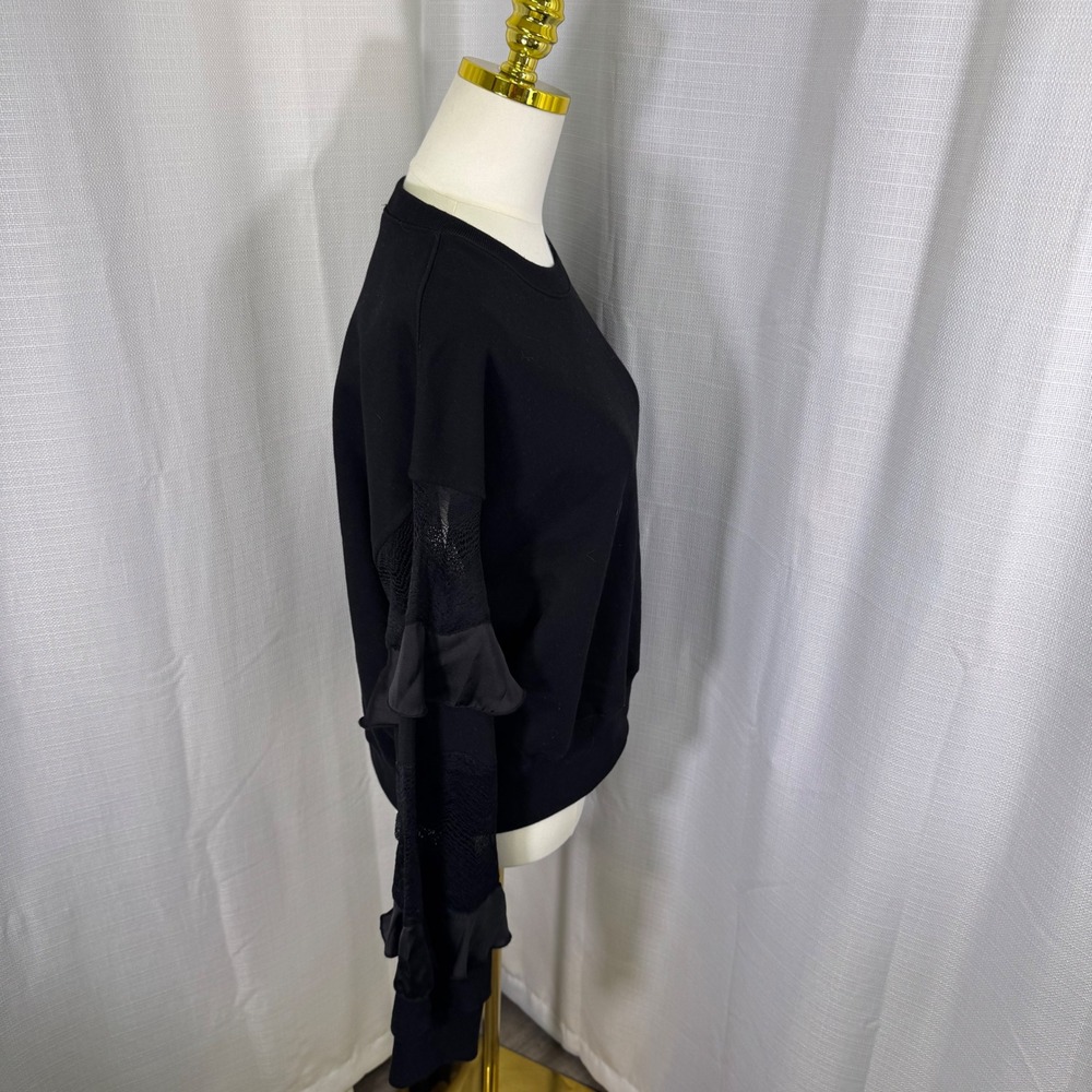 NWOT AllSaints Black Organic Cotton Gracie Sweatshirt Lace Ruffle Sleeve Large - Picture 6 of 15